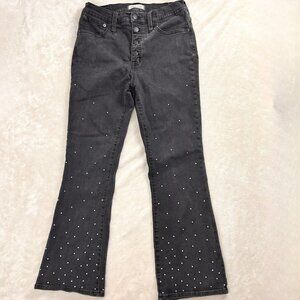 Madewell Women 28 Cali Demi Boot Cut Metallic Silver Dot Jeans Black Denim